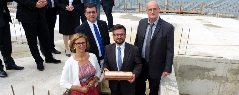 Grundsteinlegung für das neue Amtsgericht Claudia Krieger, Frank Helmenstein, Thomas Kutschaty, Volker Müller